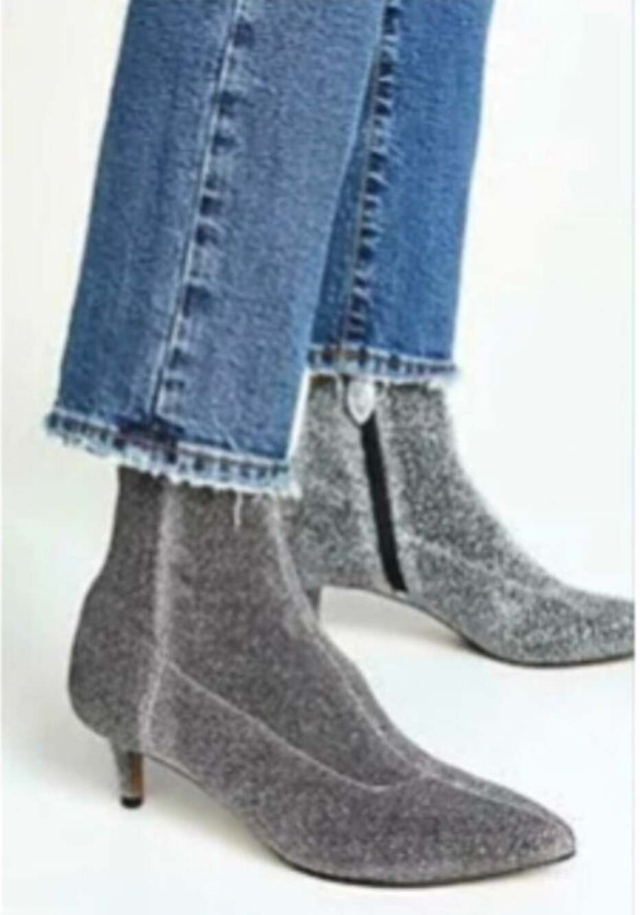 Rebecca Minkoff Sayres Glitter Sock Kitten Heels Boots sz. 6.5